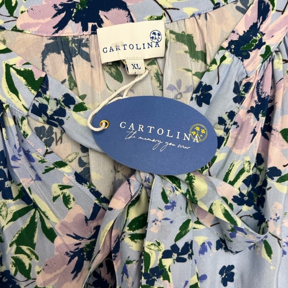 Cartolina Emelia Mini Dress Size XL Light Blue Floral Ruffle Smocked Waist NWT - Picture 13 of 16